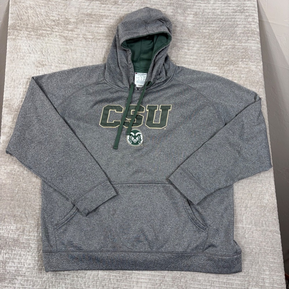 Champion CSU Colorado State Rams Hoodie Gray Green Mens 2XL Performance Pullover